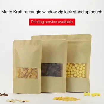 

matte kraft paper zip lock bag with rectangle window stand up pouches with zipper coffee tea snack food packaging bags
