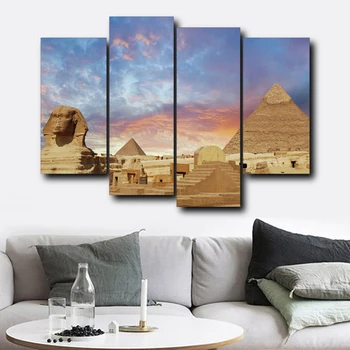 

Home Decoration Wall Art Pictures Living Room Poster 4 Pieces Egyptian Pyramids Painting Canvas Sunset Desert HD Printed Frame