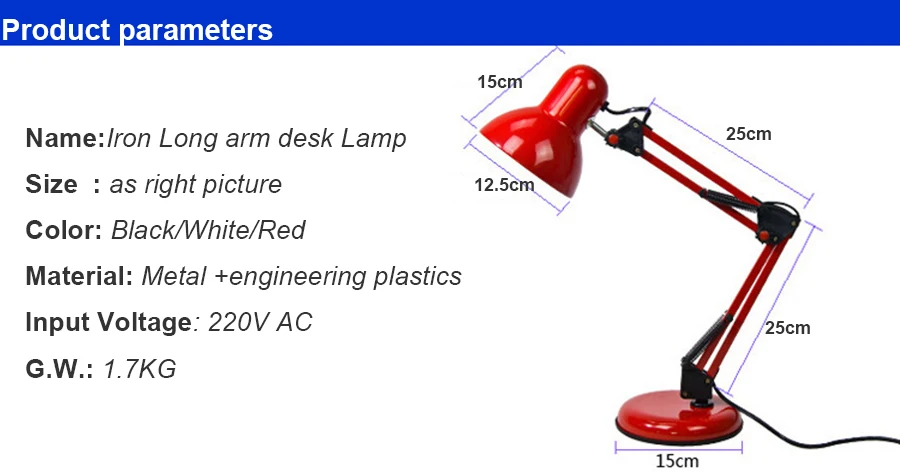 Iron Morden American Foldable Long-Arm Desk Lamp Reading Lamp-Display-3