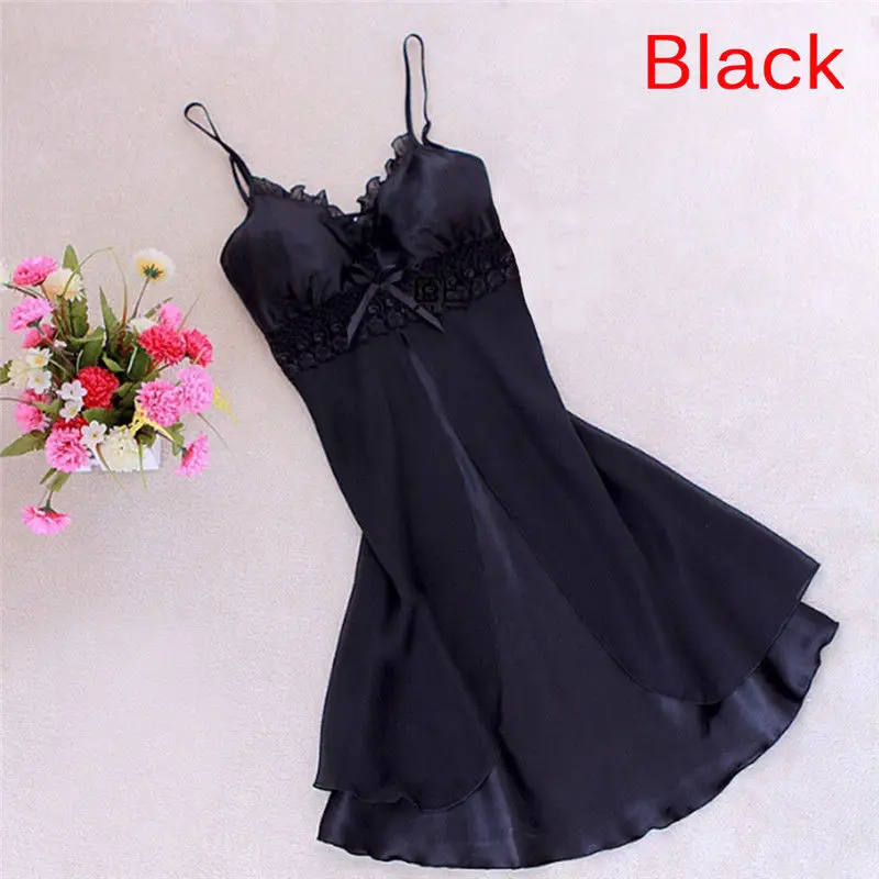 

Women V-neck Nighties Night Shirt Sleepwear Nightwear Sexy Silk Satin Night Gown Sleeveless Nightdress Lace Sleep Dress