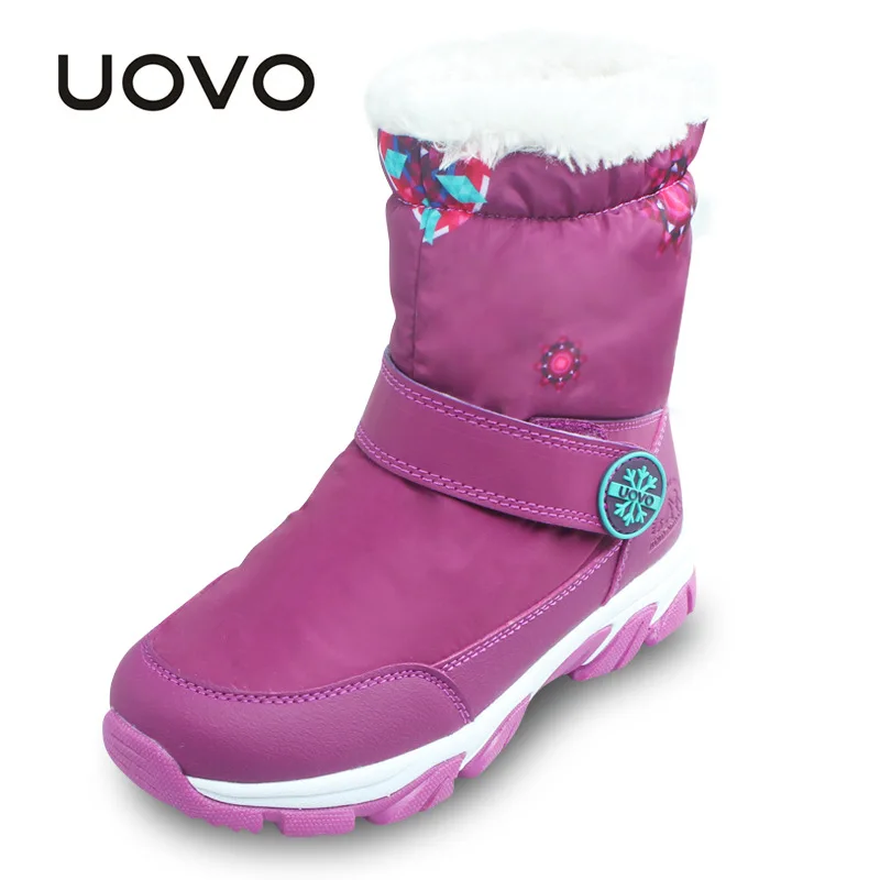 UOVO Kids Snow Boots Winter Thermal Shoes For Boys Girls Shoes Nonslip Shoes Waterproof Purple Boots For Children Mid-Calf uovo kids snow boots girls boys warm winter snow boots flower fashion winter shoes children boys waterproof non slip shoes