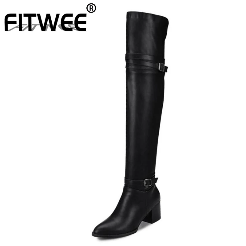 FITWEE Fashion Autumn women's Knight Boots Over Knee Thigh High Boots Women New High Heels Shoes Woman Plus Size 32-48 FITWEE Fashion Autumn women's Knight Boots Over Knee Thigh High Boots Women New High Heels Shoes Woman Plus Size 32-48