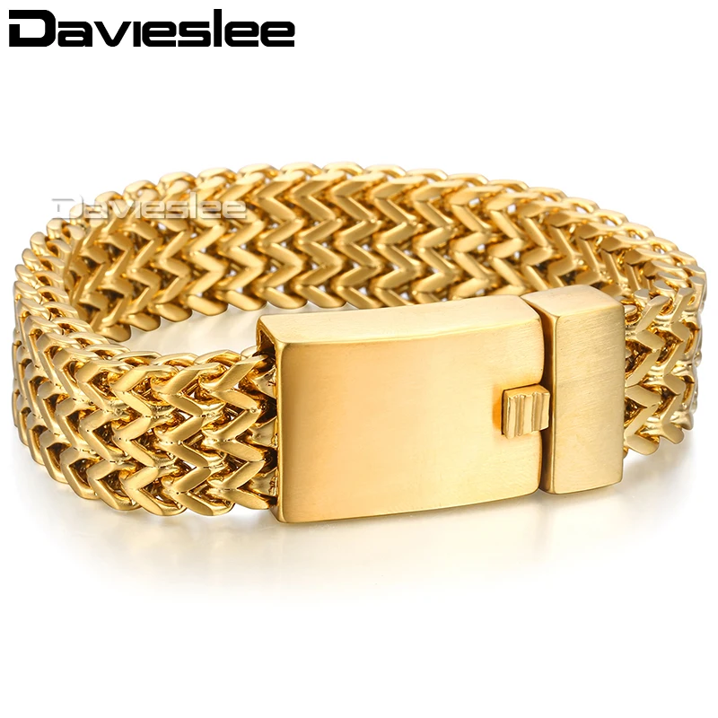 

Davieslee Men's Bracelet Wristband Silver Gold 316L Stainless Steel Triple Franco Foxtail Chain Bracelet For Men Jewelry LHB503