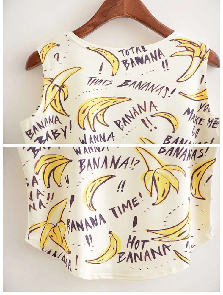 Новое поступление женские летние топы женский укороченный Топ тройник с принтом банана летнее платье без рукавов укороченная футболка