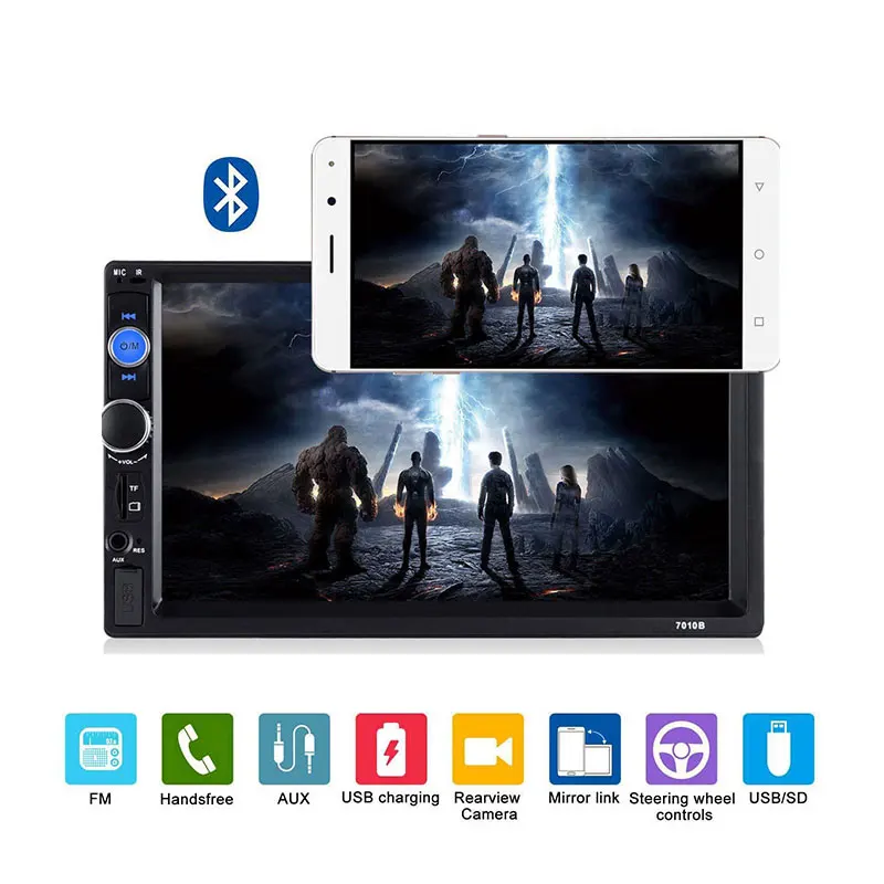 

7" Mp5 Player Car Radio 2 DIN Bluetooth Hands-Free Multimidia Autoradio Audio Stereo Microphone Tf Usb Aux Fm MIRROR LINK In Das