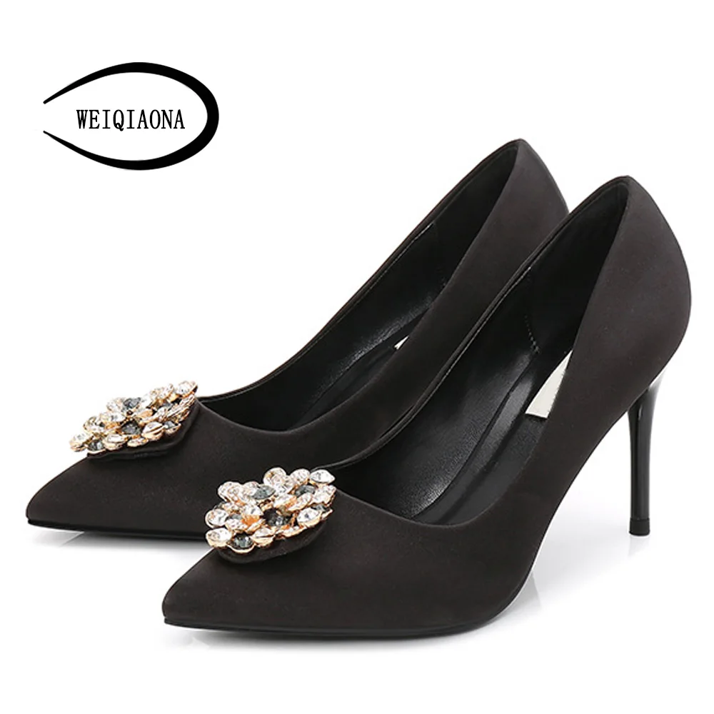 WEIQIAONA New Luxury Brand Design vintage crystal Pointed High Heels