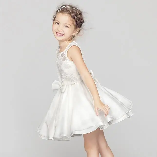 Children Girl Dressing Baby Wedding White Dresses Big Bow Fancy