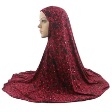 Мусульманский хиджаб, исламский шарф, Амира, шапка, цветочный узор, с бриллиантами, ледяной шелк, длинный хиджаб для женщин