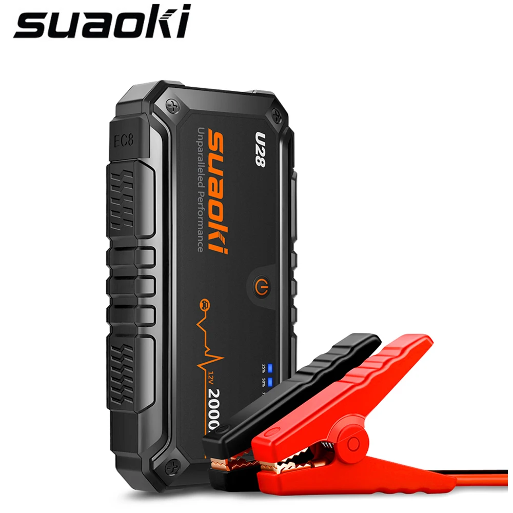 Suaoki U28 2000A пиковый 12 В стартовый пакет с USB power Bank светодиодный фонарик умный аккумулятор зажимы для автомобиля лодки