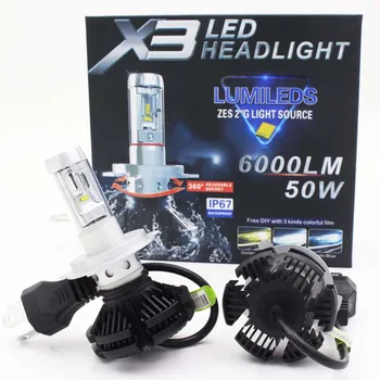 

car h7 led headlight H4 led bulb 9003 HB2 hi/lo H8 H11 9005 HB3 9006 HB4 Light 3000K 6500K 8000K Lamp 50W headlight x3 led bulb