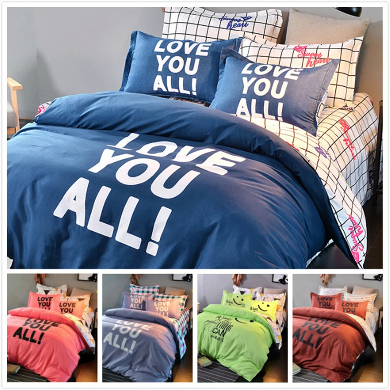 

Aole Cotton Loving Letter Printed Duvet Cover 1.5m 1.8m 2.0m 2.2m Bedsheet Full King Queen Double Size Bedlinens Kids Bedclothes