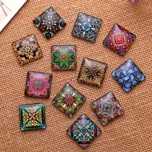 10 мм, 15 мм, 20 мм, 25 мм, декоративный узор, квадратный, ручной работы, Кабошоны, стекло, демонстрация, плоская задняя часть, фурнитура для изготовления ювелирных изделий, подвеска, настройки