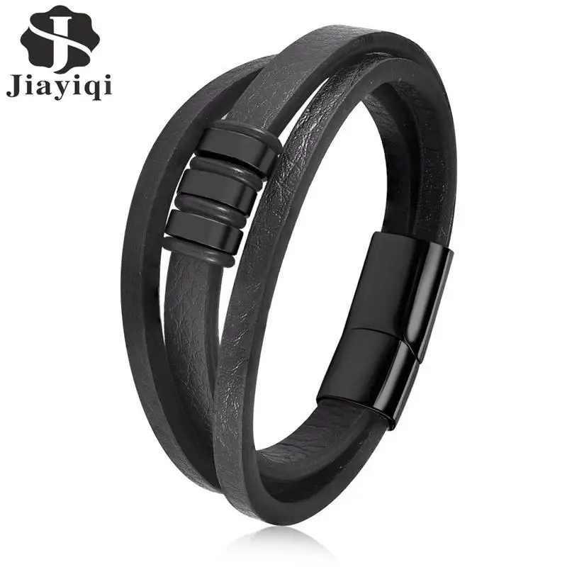 Jiayiqi Punk Multilayer Braided Leather Charm Bracelet For Men Stainless Steel Magnetic Clasp Fashion Bangles Male Jewelry Jiayiqi Punk Multilayer Braided Leather Charm Bracelet For Men Stainless Steel Magnetic Clasp Fashion Bangles Male Jewelry