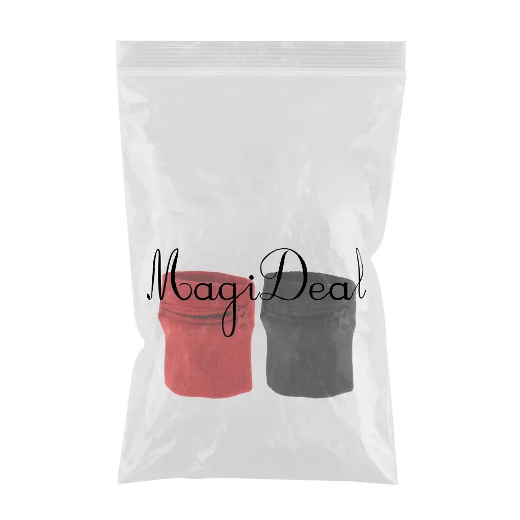 MagiDeal(упаковка из 2) спортивные браслеты Sweatband карман бумажник на молнии-черный и красный спортивный браслет для взрослых