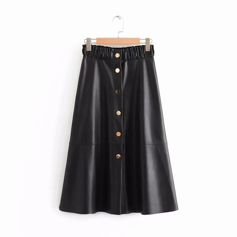 

Fashion High Waist PU Leather Skirt Women 2019 Spring New Midiskirt Black Skirts A Word Leather Skirt Casual Women Clothing