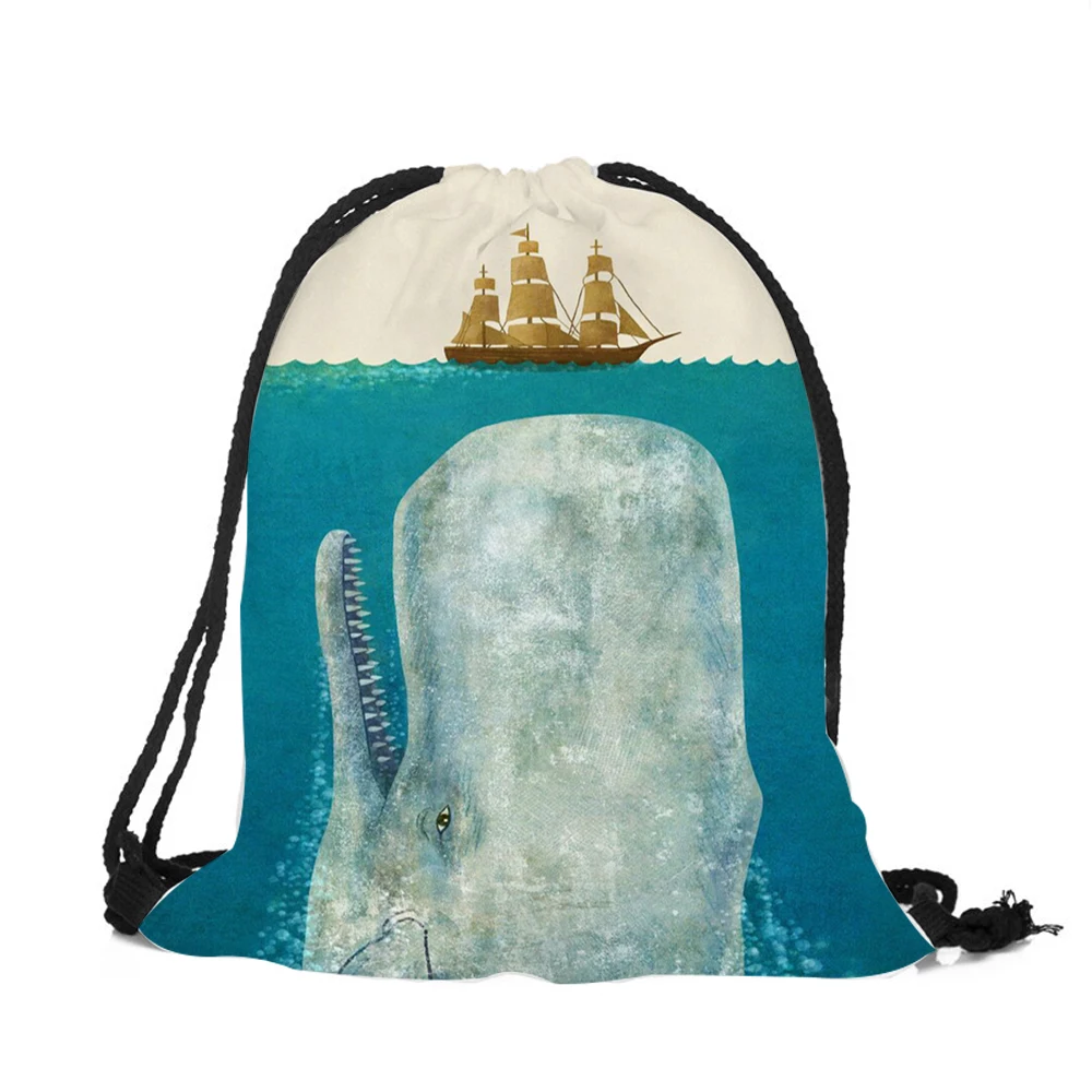 

Clean ocean style Drawstring Polyester bags Underwater landscape marine animal whale students Shoulder Bags Outdoor Rucksack
