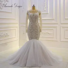 Аманда дизайн vestido de noiva длинный рукав кружево; аппликация; Русалка Винтаж свадебное платье