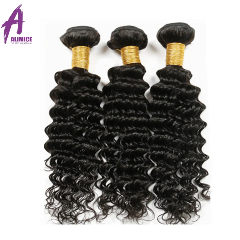 ALIMICE Hair Peruvian Deep Wave Bundles Deal 4 Bundles 100% Non Remy Human Hair Extensions Hair Bundles 8-26 inch Color#1B (3)