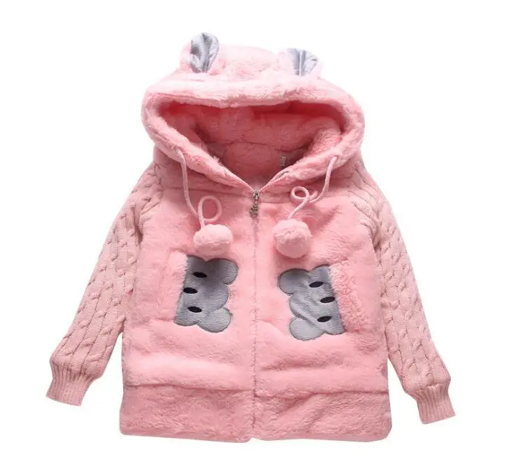 Новое осенне-зимнее пальто для девочек хлопковая куртка для девочек толстые теплые куртки с искусственным мехом для девочек, одежда, пальто повседневная детская верхняя одежда с капюшоном