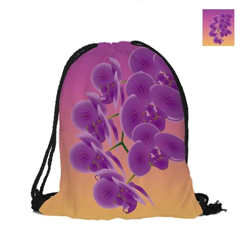 

Purple Orchids Printing Drawstring Backpack Fashion Polyester Bags For Women Men Child Pouch Backpacks Shopping Travel Used