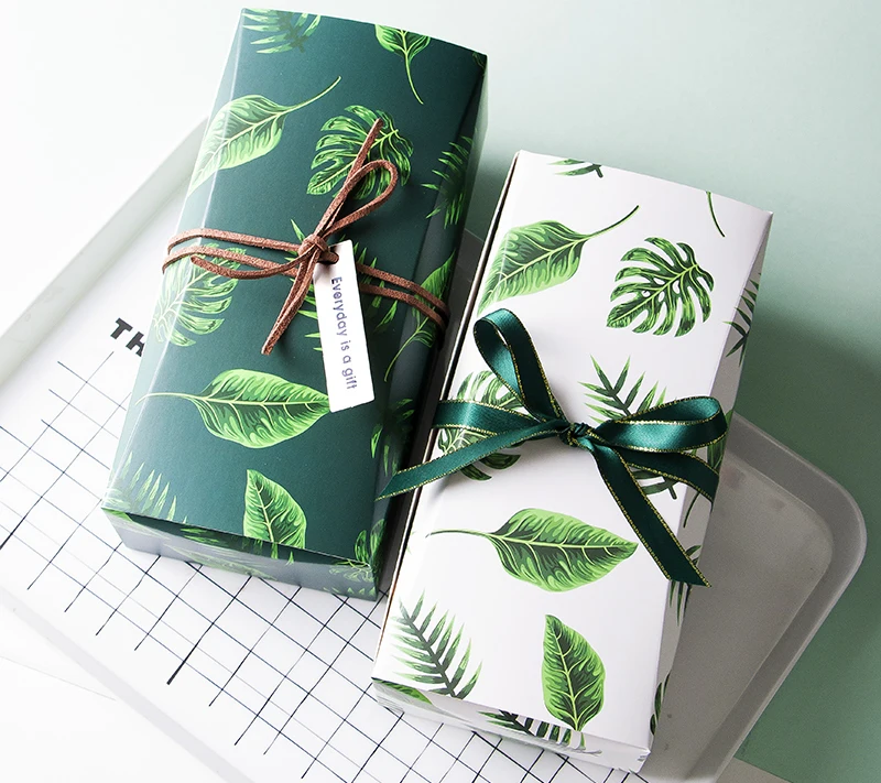 

18.5*9*6cm Green leaf design biscuit cake paper Box, candy gift boxes,Chocolates Macaroon packing box 100pcs/lot