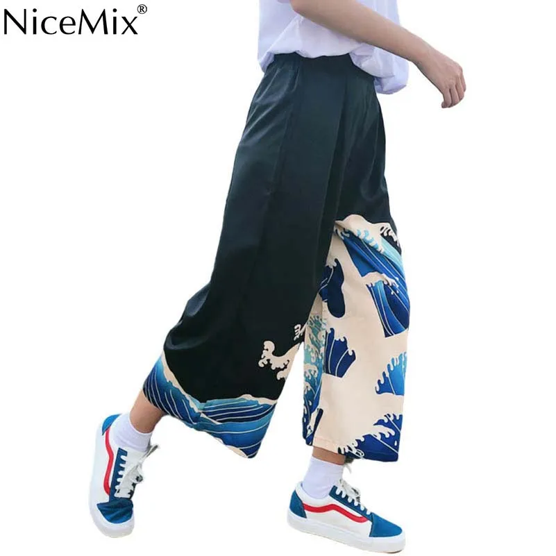 NiceMix 2020 летние японские Harajuku эластичные свободные брюки с высокой талией для
