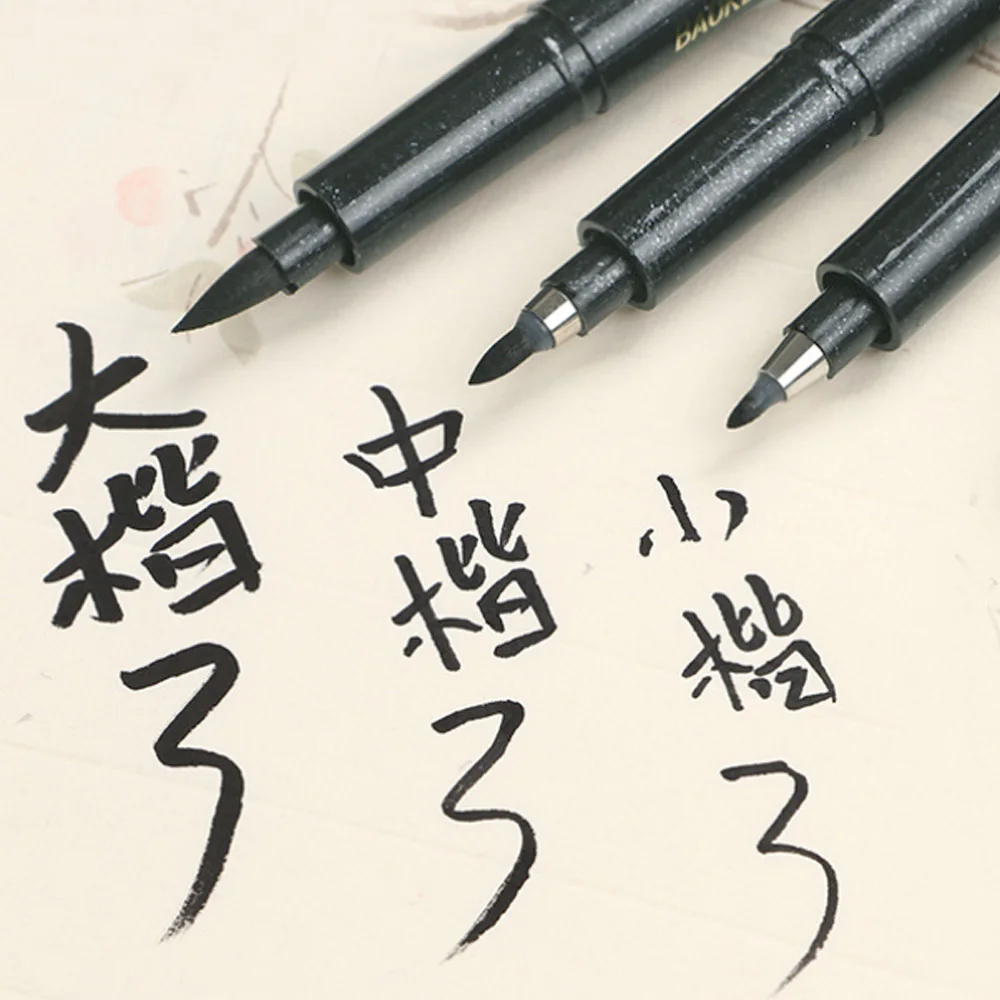 

3Pcs Different Nib Felt Tip Refillable Ink Pen for Writing Calligraphy Caligrafia Signature Writing Brush Painting