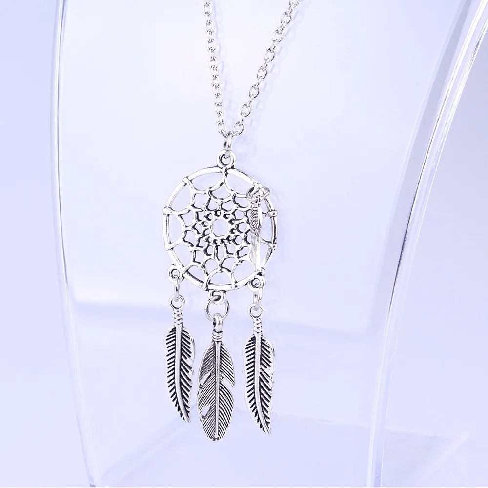 Новинка Attrape Reve Bijoux Femme Collier Plumes Pendentif Feuille Attrape-Reve Boho Винтаж Ловец снов ожерелья на продажу