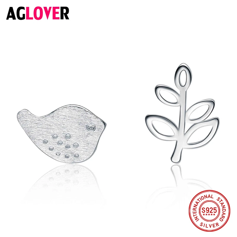 

Authentic 100% 925 Sterling Silver Tree Branches Birds Stud Earrings For Women Creative Design Lady Fashion Jewelry