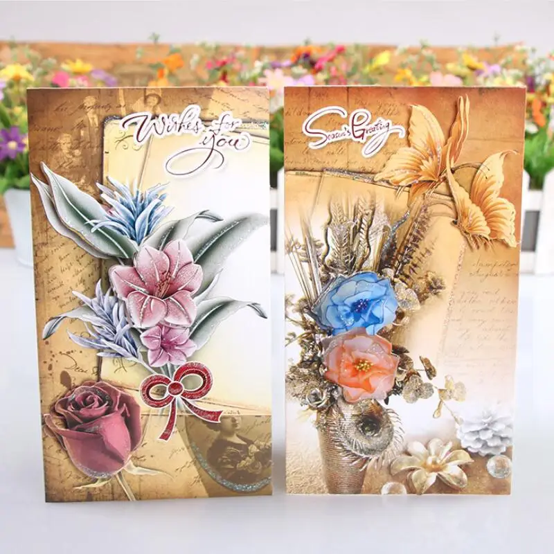 

8 Pcs/lot New 3D Flower Printing Postcard Special Day Blessing Greeting Card Thanksgiving Birthday Wishes Card 12*21.6cm