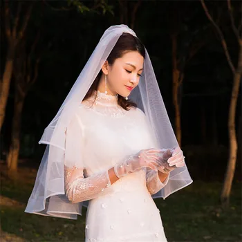 

Women Bridal Veils Wedding Veil 2 Layers Tulle White Ivory with comb Veil Wedding Accessories velos de novia 2019 Voile mariage
