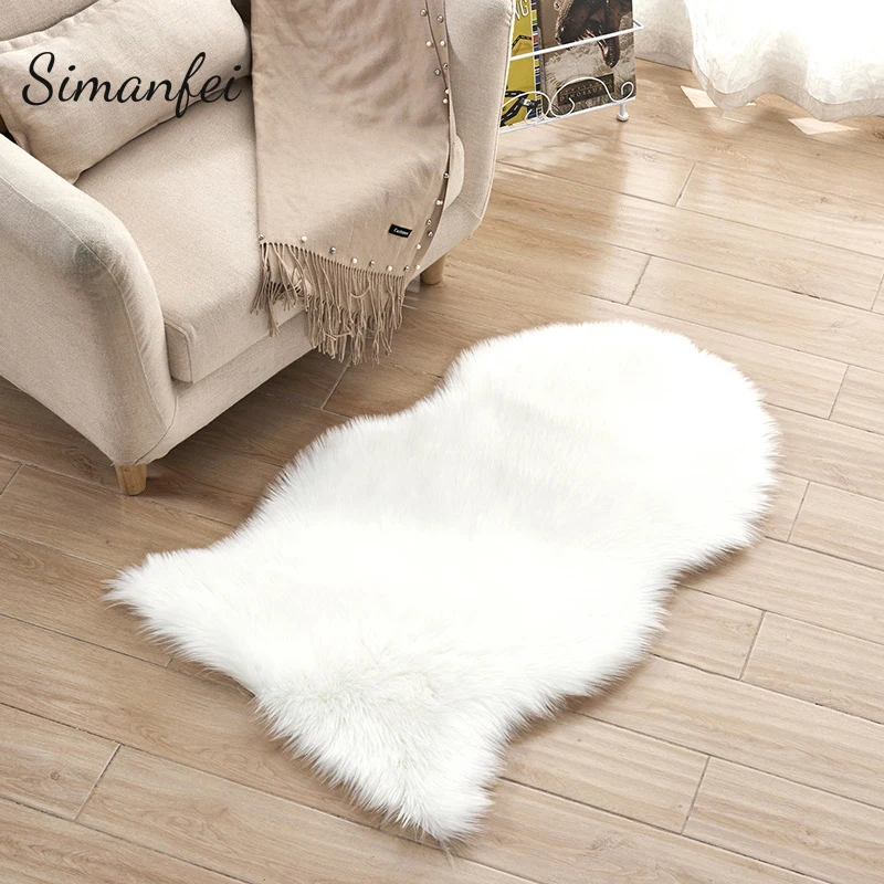 

Simanfei 2019 Hairy Carpet Sheepskin Chair Pad Plain Skin Fur Plain Fluffy Bedroom Faux Mat Washable Artificial Textile Area Rug