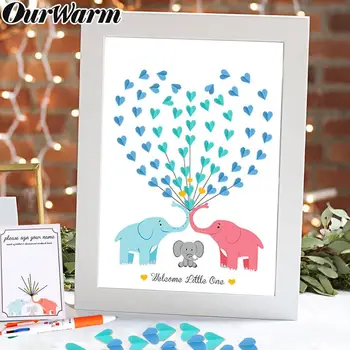 

OurWarm Party DIY Guest Book Kids Birthday Gift Elephant Signature Canvas Painting Love Heart Paper Card Sign Baby Shower Decor