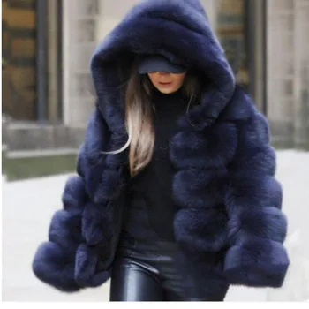 

S-6XL Size Women Winter Thick Warm Fur Coats Jackets Women Long Sleeve Faux Fur Coat Overocoat Luxury Fox Fur Coat With Hooded