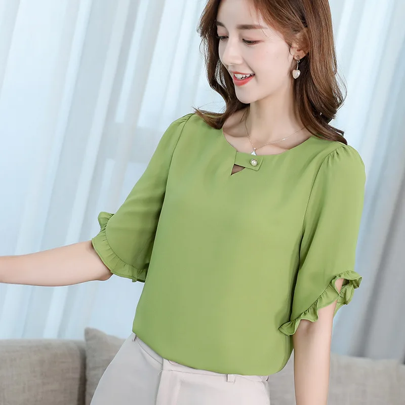 2019 New Korean Shirt Women Tops Blouses Spring Summer Shirts Fashion  Street Ruffle Elegant Office Work Slim Blouse Green Blusa|Blouses u0026 Shirts|  - AliExpress