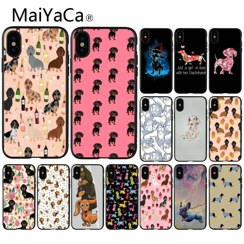 

MaiYaCa Dachshund Doxie Flower Dog Puppy Black Cell Phone Case for Apple iPhone 8 7 6 6S Plus X XS MAX 5 5S SE XR Cellphones