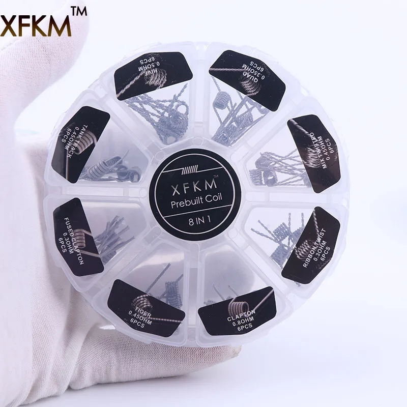 

8 in 1 XFKM Wire Prebuilt Coils Clapton Quad Tiger Hive Alien Fused Mix Twisted Coil DIY RDA Atomizer 48pcs/box