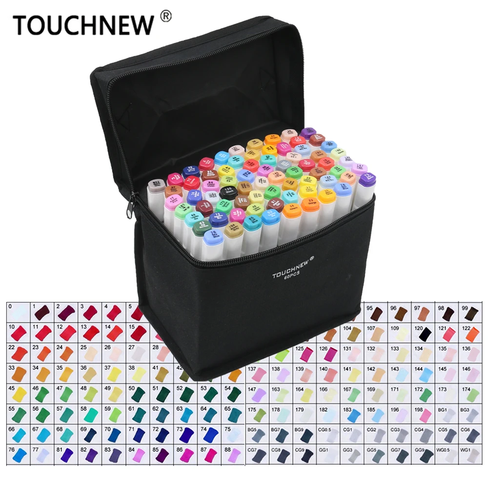

TOUCHNEW Single Color Markers Dual Brush Markers Oily Alcohol Based Sketch Markers For Drawing Manga Art Supplies Pens