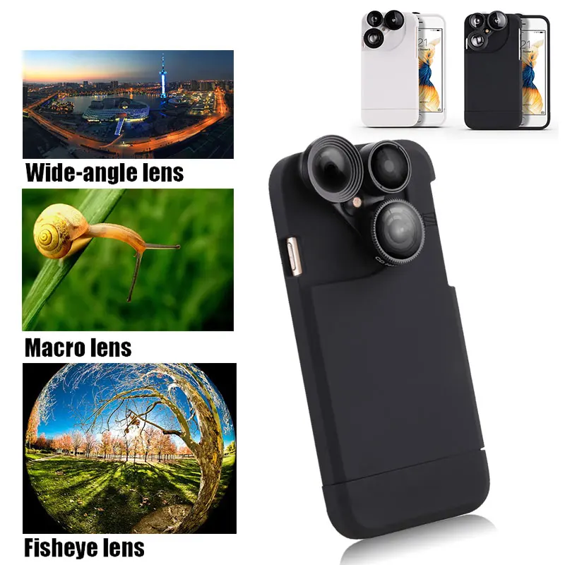 

2019 New Multi-Function 3-in-One Camera Phone Case Plastic Matte Hard Shell Fisheye+Macro+Wide Angle For iPhone 6 6s 6 6s Plus