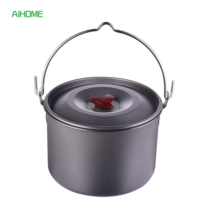 5L Camping Cooking Pots with Lid Outdoor Cookware Picnic Hanging Pot