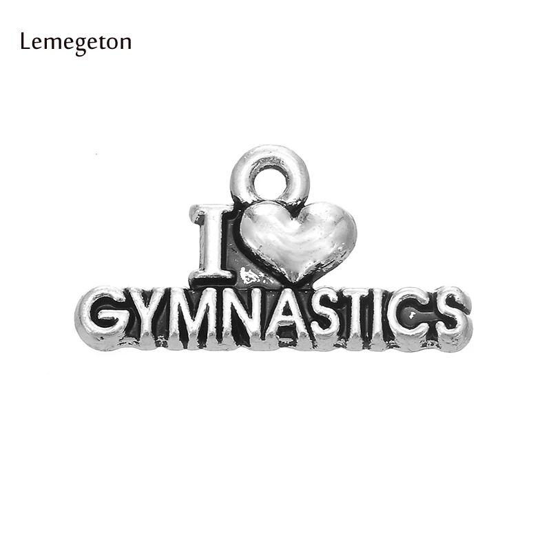 

Lemegeton 30pcs Heart Charms Message Sport I Love Gymnastics Charms Pendant DIY Jewelry Making