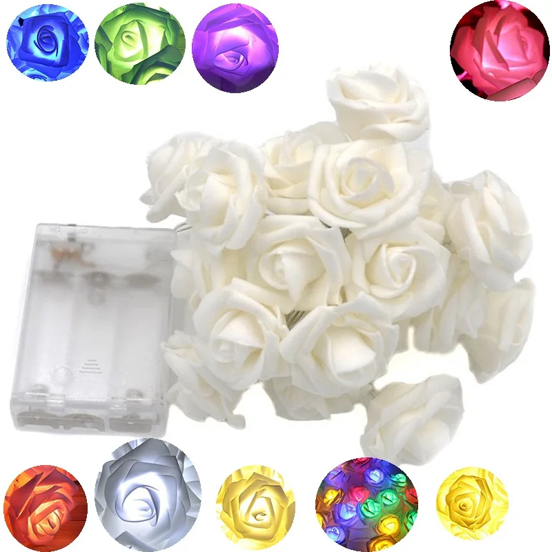

HOT SALE 3M 20 Roses Flower Garland LED Holiday String Lights Valentine Birthday Wedding Party Decoration Economic Battery Ligh