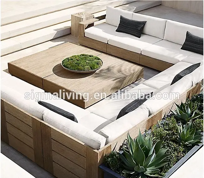 Новое прибытие Всепогодная уличная мебель Роскошная Тиковая Массивная древесина ультра-Глубокие сиденья классический модульный диван