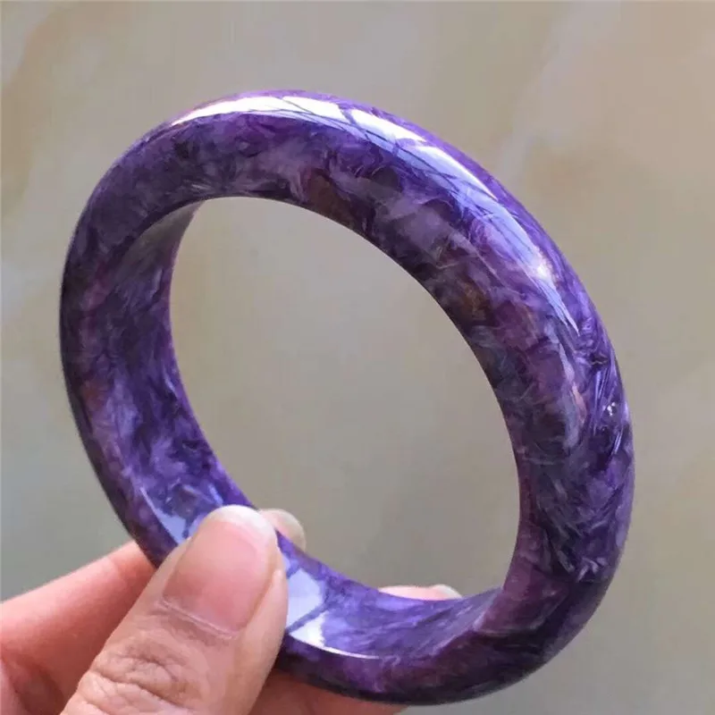 

Certificate 56.5mm Genuine Natural Purple Charoite Bangles Gemstone Crystal For Women Female Gift 15.5x9.5mm Size Fashion Bangle