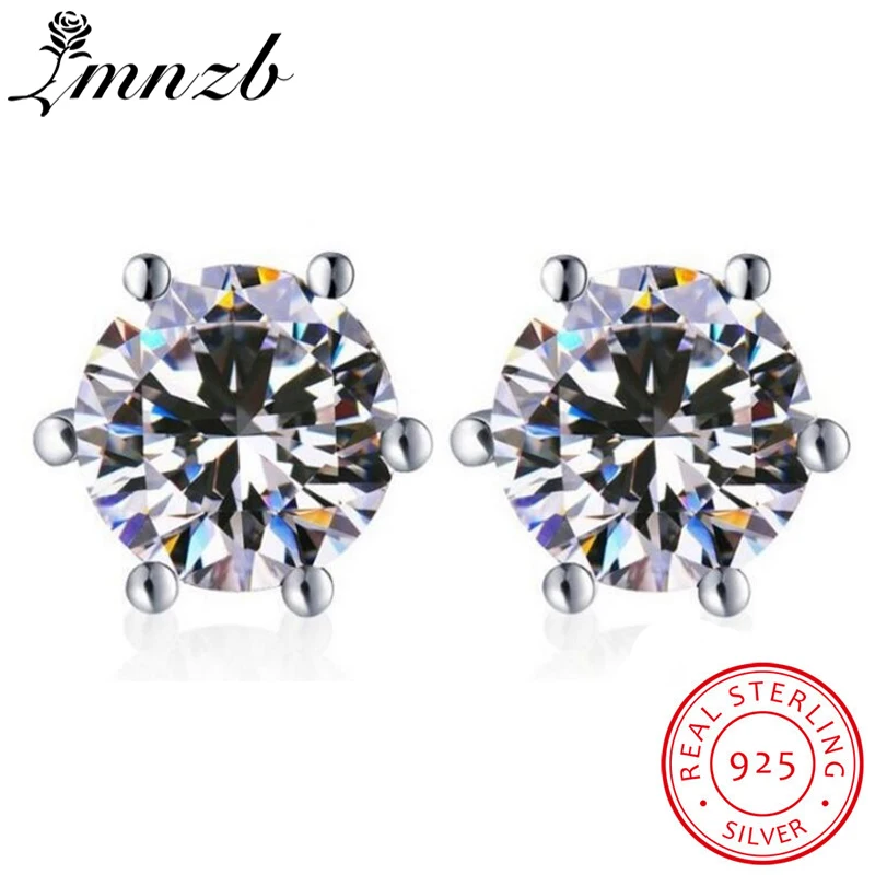 LMNZB Роскошный 925 серебро 1ct 6 мм CZ Циркон гвоздики комплет ювелирного украшения moonrocy аксессуары для женщин подарок LEY6