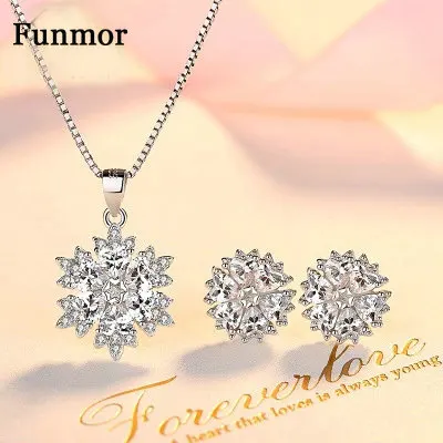 

Funmor Luxury Snow Shape 925 Sterling Silver Set Necklace Stud Earrings Cubic Zircon Fine Jewelry For Women Wedding Accessories