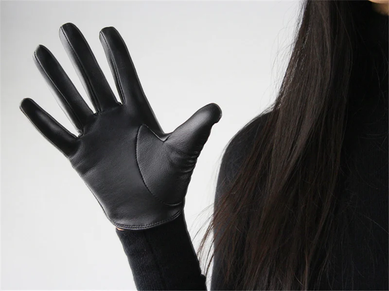 Сенсорный экран из натуральной кожи перчатки из овчины ультра-короткие черные тонкие пальцы Для женщин модели без подкладки TB03
