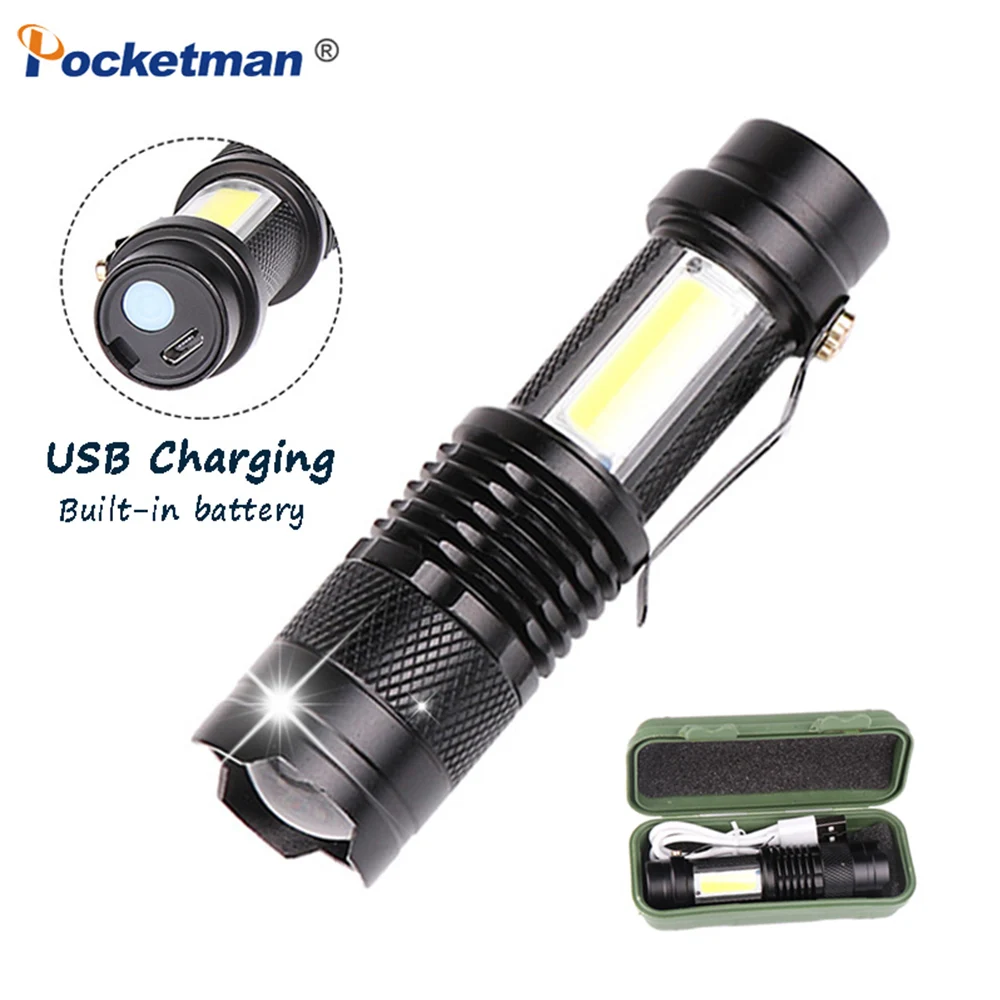 

4000LM COB LED Flashlight Portable Mini Zoomable Torch Rechargeable Lamp Waterproof Flashlight Built-in Battery Super Bright