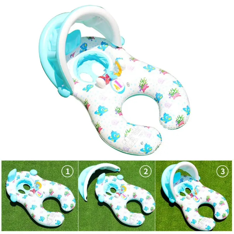 

Inflatable Baby Pool Float Seat Boat Interaction Swimming Aids Ring With Sunshade