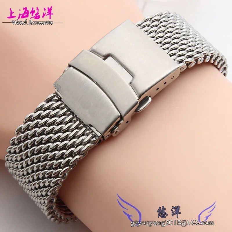 Watchbands 22mm 24mm Silver Solid Stainless Steel Mesh Bracelet Watch Mesh Band Diving Clasp Replacement Band